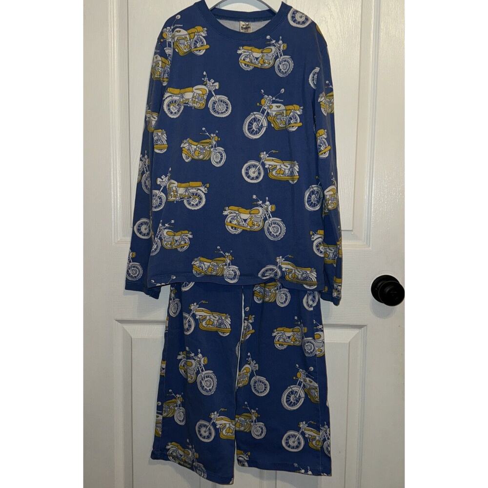 Mini Boden Boys Pajama Set 13-14Y Motorcycle Print Blue Long Sleeve‎
